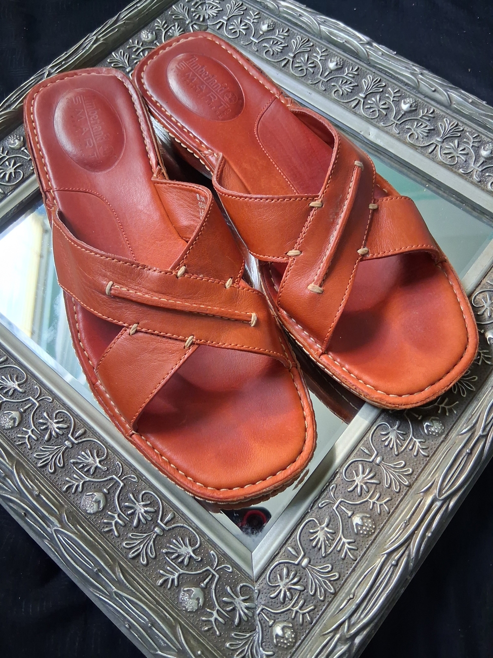 Timberland Men's Leather Slide Sandals in Chestnut Brown